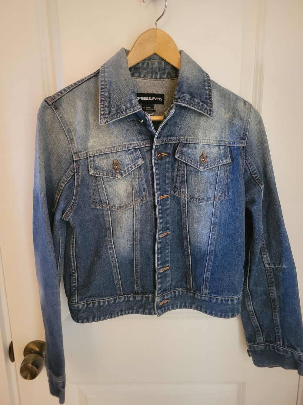 Express Vintage Blue Denim Jacket with Contrast Stitching